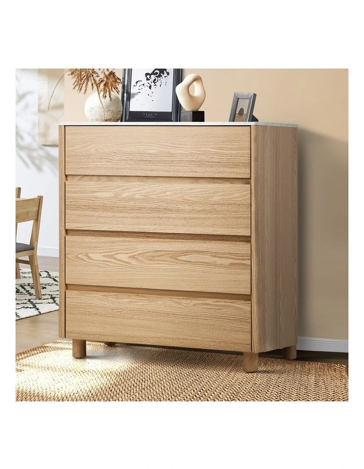 Oikiture 4 Chest of Drawers Dresser Tallboy Storage Cabinet Faux Marble Top image 4