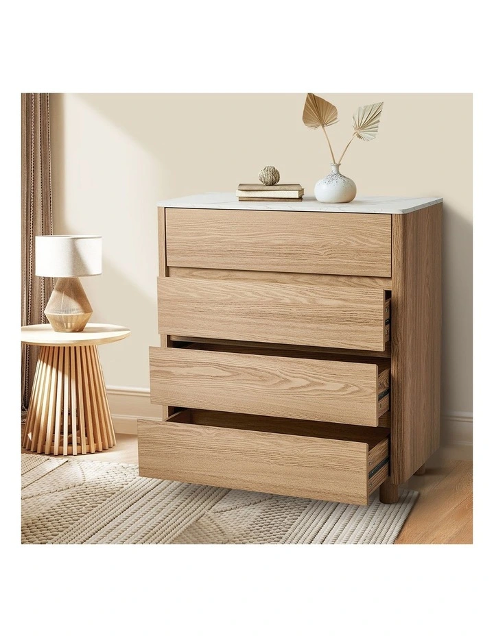 Oikiture 4 Chest of Drawers Dresser Tallboy Storage Cabinet Faux Marble Top image 5