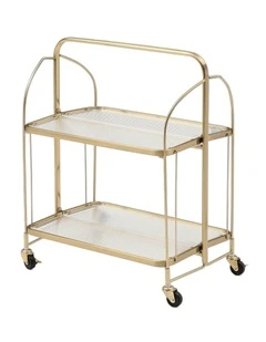 Gatsby Bar Cart Fluted Glass & Gold Metal Foldable Trolley