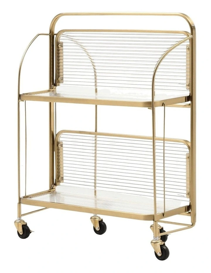 Gatsby Bar Cart Fluted Glass & Gold Metal Foldable Trolley image 2