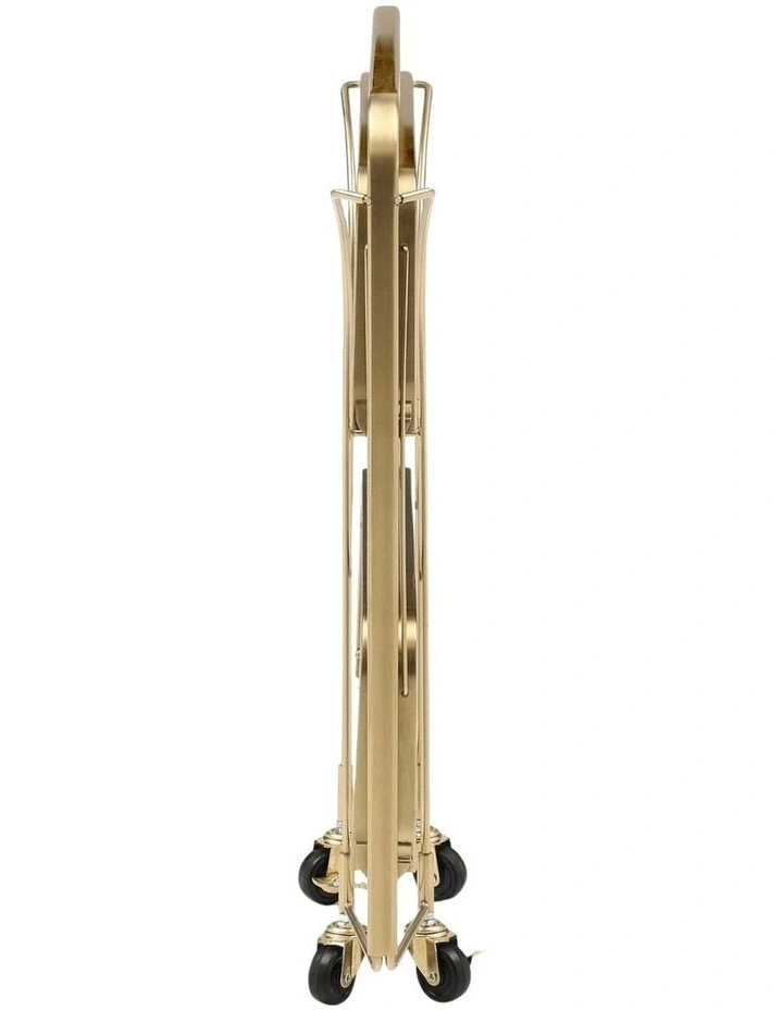 Gatsby Bar Cart Fluted Glass & Gold Metal Foldable Trolley image 3