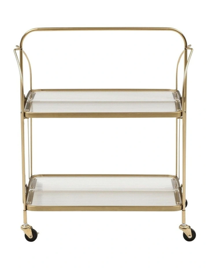 Gatsby Bar Cart Fluted Glass & Gold Metal Foldable Trolley image 4