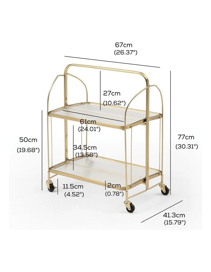 Gatsby Bar Cart Fluted Glass & Gold Metal Foldable Trolley image 5
