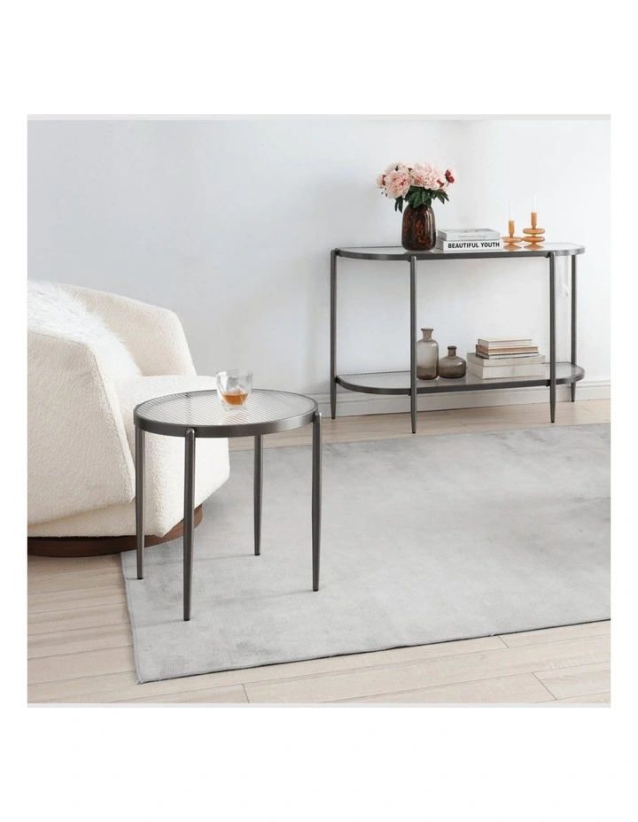 Gatsby Round 48cm Fluted Glass Side Table Gunmetal Grey image 7