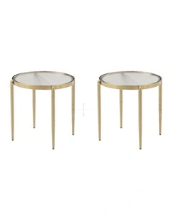 Gatsby Set of 2 48cm Round Side Tables Fluted Glass Gold Metal Bundle
