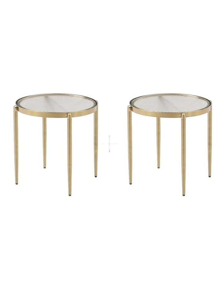 Gatsby Set of 2 48cm Round Side Tables Fluted Glass Gold Metal Bundle image 1