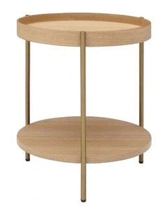 Cleo 40cm Round Side Table With Storage Shelf - Ash and Gold