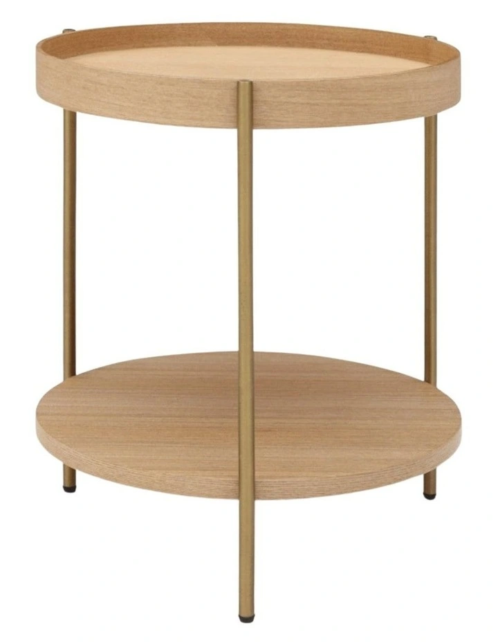 Cleo 40cm Round Side Table With Storage Shelf - Ash and Gold image 2