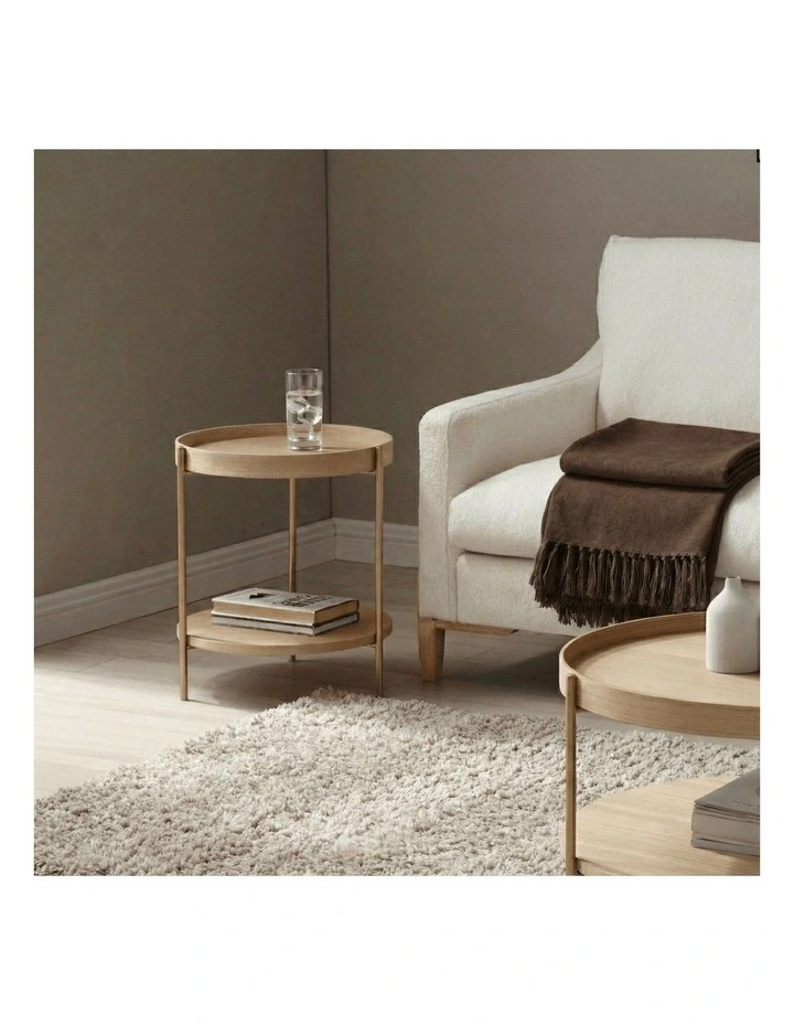 Cleo 40cm Round Side Table With Storage Shelf - Ash and Gold image 3