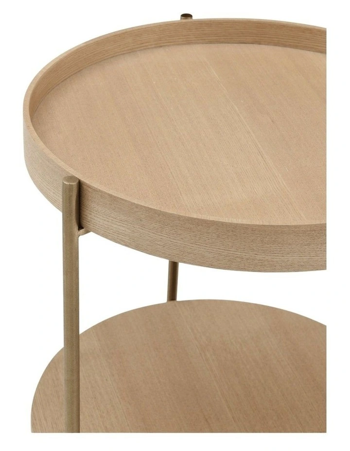 Cleo 40cm Round Side Table With Storage Shelf - Ash and Gold image 4