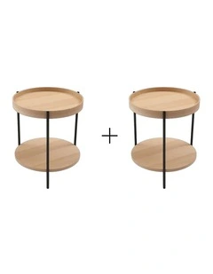 Cleo Set of 2 40cm Round Side Tables With Storage Shelf Ash Bundle