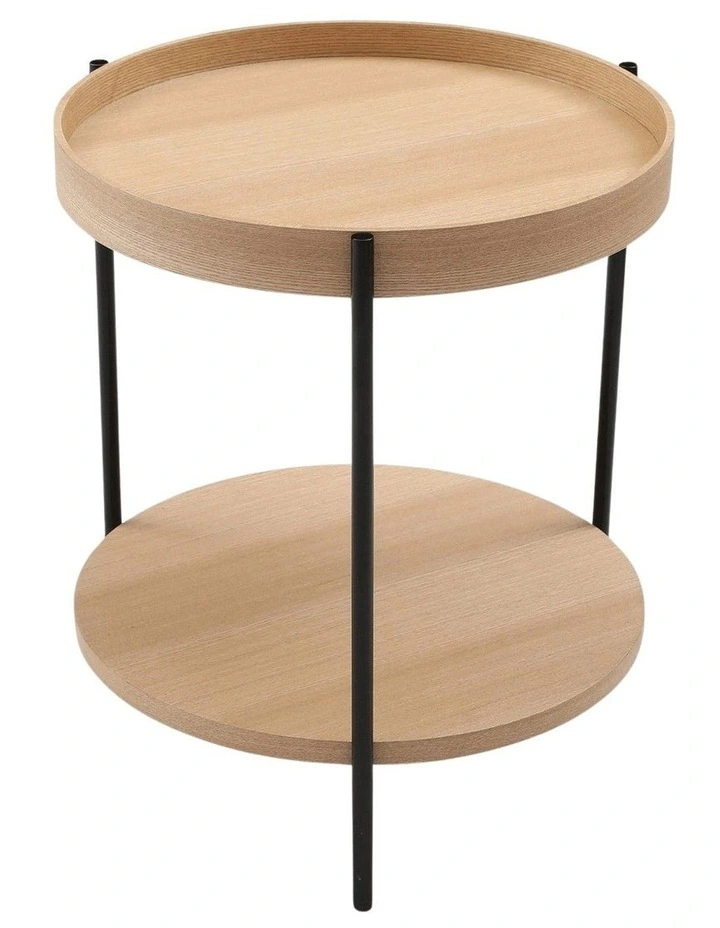 Cleo Set of 2 40cm Round Side Tables With Storage Shelf Ash Bundle image 2