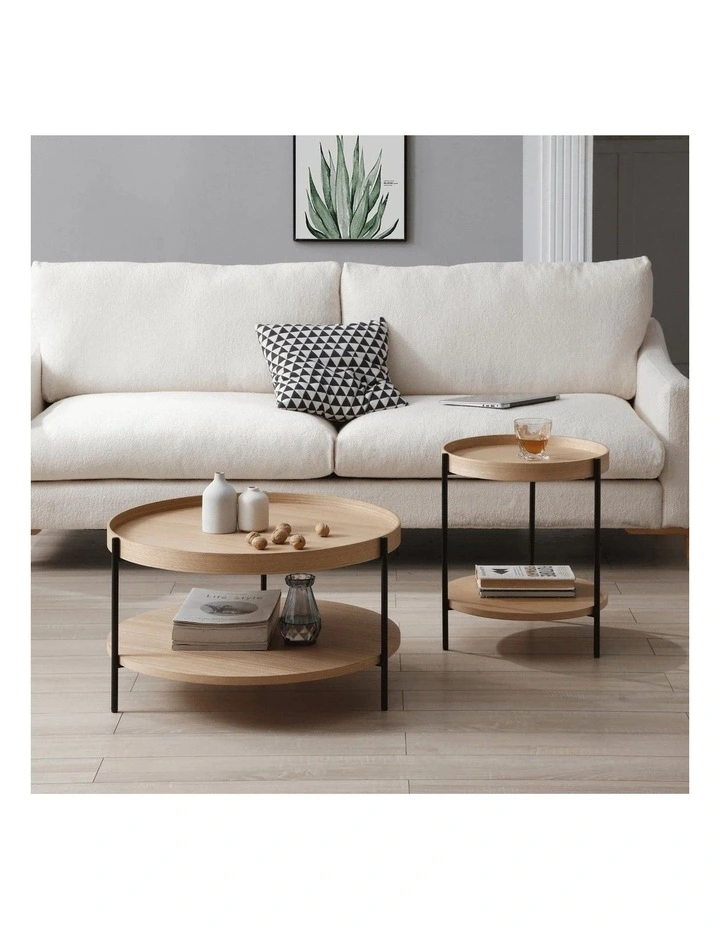 Cleo Set of 2 40cm Round Side Tables With Storage Shelf Ash Bundle image 3