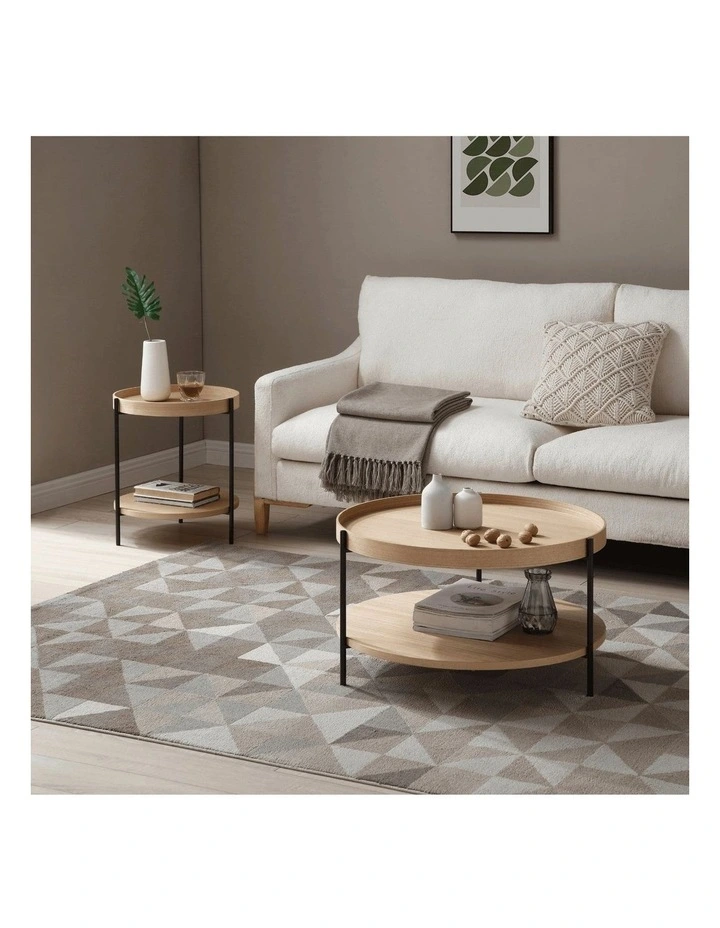 Cleo Set of 2 40cm Round Side Tables With Storage Shelf Ash Bundle image 4