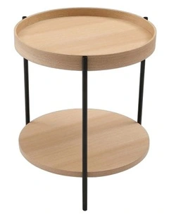 Cleo 40cm Round Side Table With Storage Shelf Ash