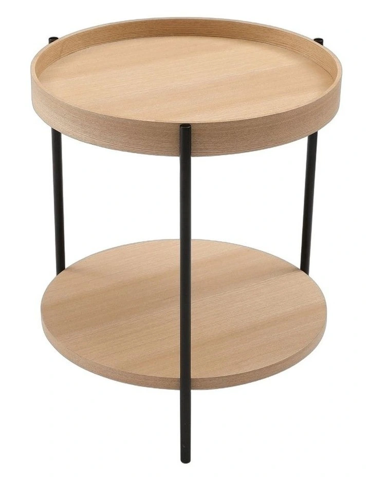 Cleo 40cm Round Side Table With Storage Shelf Ash image 1