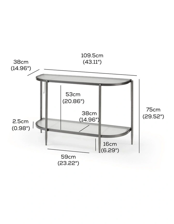 Gatsby 110cm Console Hall Table Fluted Glass Brushed Gunmetal Grey image 2