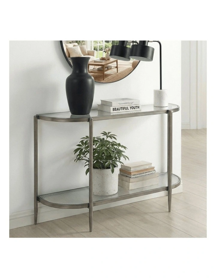 Gatsby 110cm Console Hall Table Fluted Glass Brushed Gunmetal Grey image 3