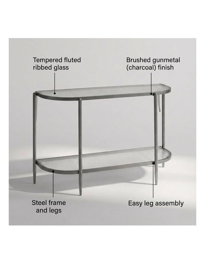 Gatsby 110cm Console Hall Table Fluted Glass Brushed Gunmetal Grey image 4