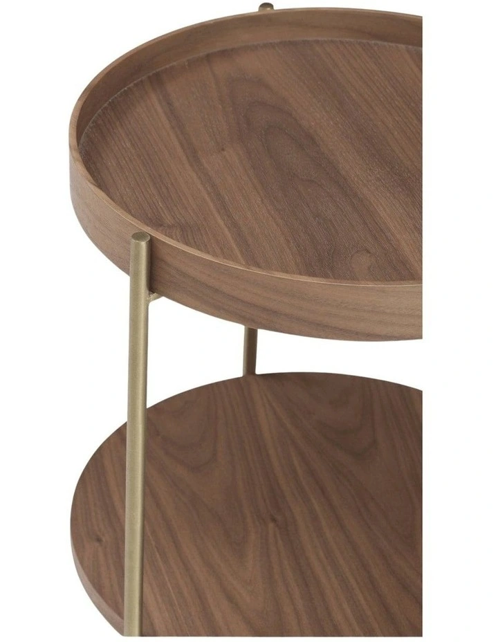 Cleo 40cm Round Side Table Gold Legs With Storage Shelf Walnut image 5