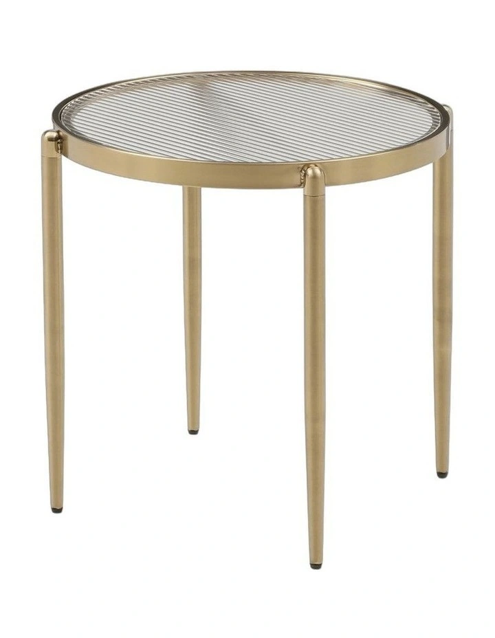 Gatsby 48cm Round Side Table Fluted Glass Gold image 1