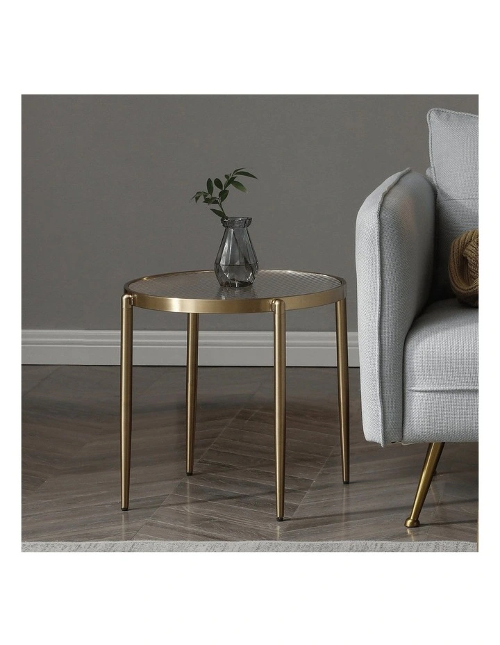 Gatsby 48cm Round Side Table Fluted Glass Gold image 3