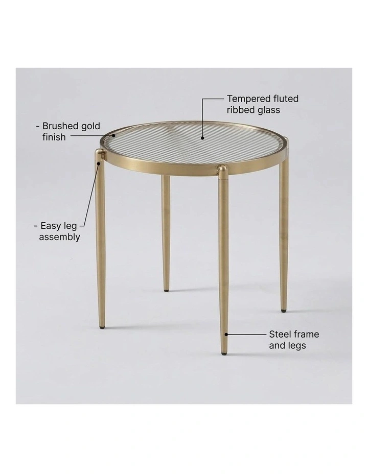 Gatsby 48cm Round Side Table Fluted Glass Gold image 4