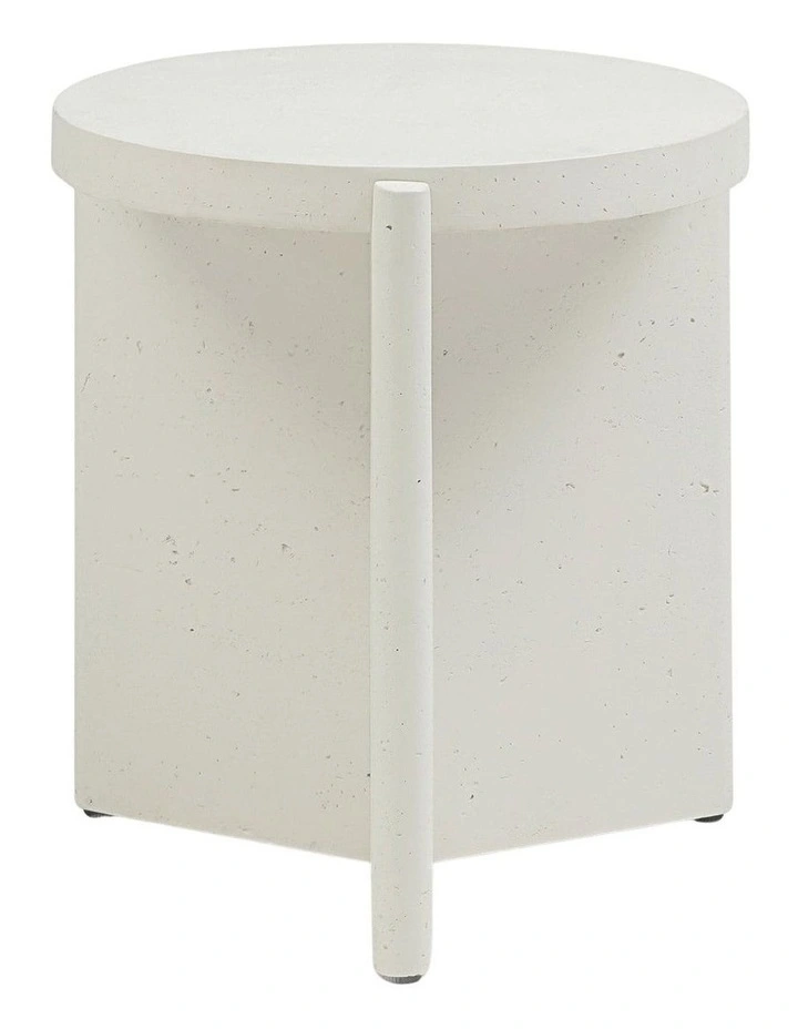 Delos Round 50cm Side Table Faux Stone White image 2