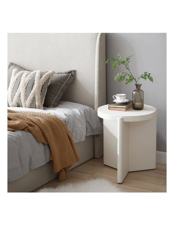 Delos Round 50cm Side Table Faux Stone White image 3