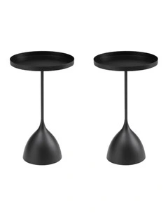Harrison Set of 2 Round 40cm Side Table Black Metal Tray Top & Pedestal Base Bundle