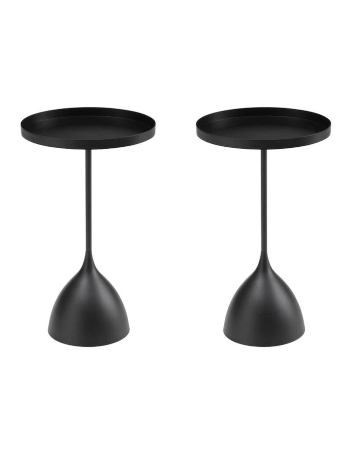 Harrison Set of 2 Round 40cm Side Table Black Metal Tray Top & Pedestal Base Bundle image 1