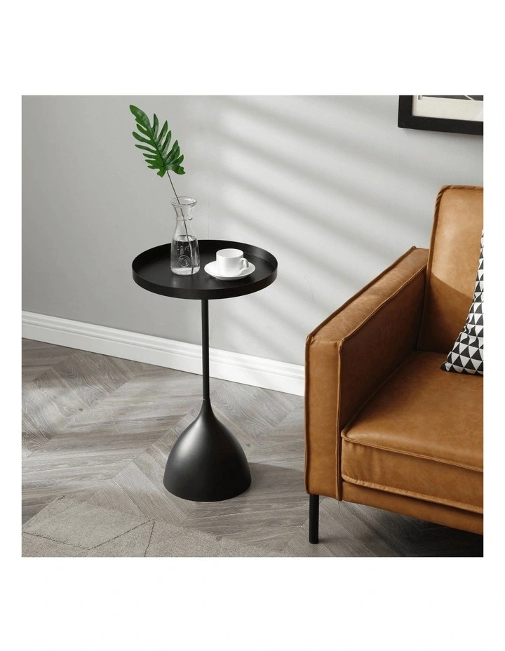 Harrison Set of 2 Round 40cm Side Table Black Metal Tray Top & Pedestal Base Bundle image 4