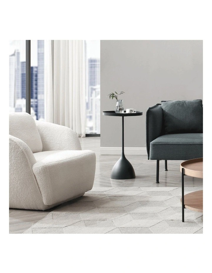 Harrison Set of 2 Round 40cm Side Table Black Metal Tray Top & Pedestal Base Bundle image 5