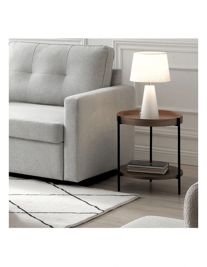 Cleo 40cm Round Side Table With Storage Shelf - Walnut and Black image 3