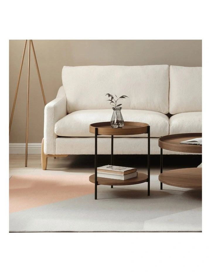 Cleo 40cm Round Side Table With Storage Shelf - Walnut and Black image 4