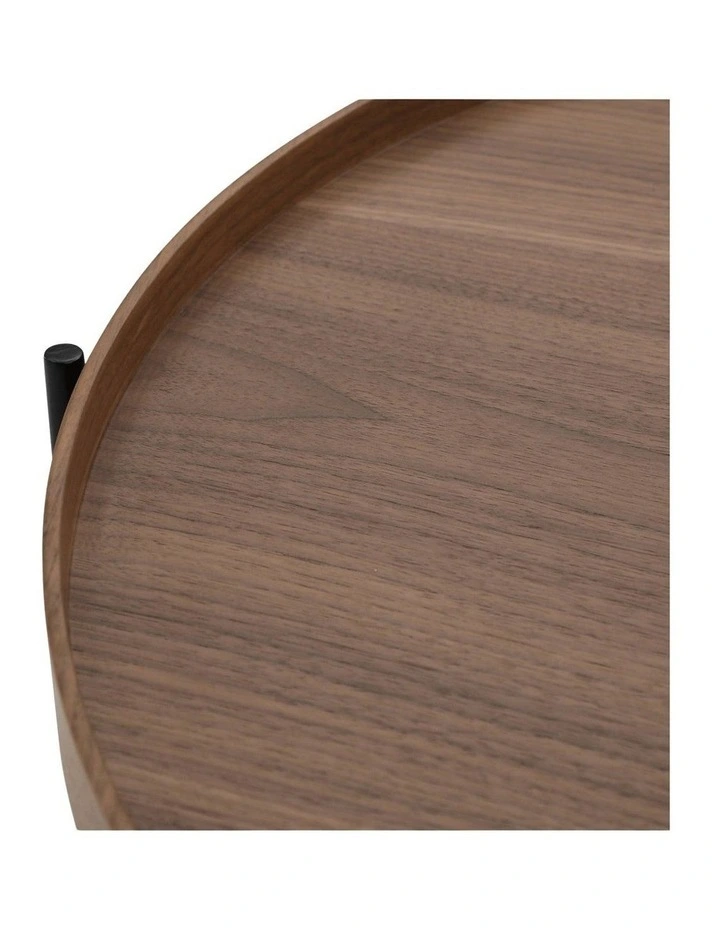 Cleo 40cm Round Side Table With Storage Shelf - Walnut and Black image 6