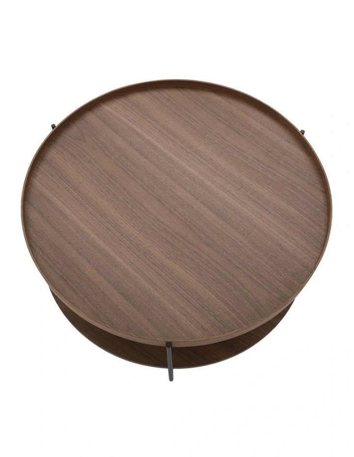 Cleo 40cm Round Side Table With Storage Shelf - Walnut and Black image 7