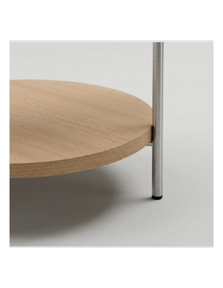 Cleo 40cm Round Side Table With Storage Shelf Ash and Stainless Steel image 3