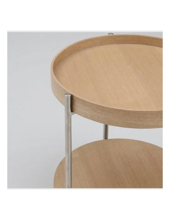 Cleo 40cm Round Side Table With Storage Shelf Ash and Stainless Steel image 4