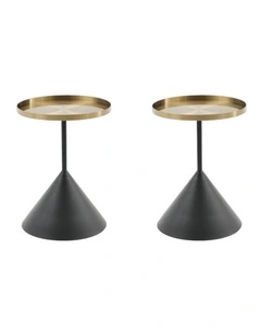 Lloyd Round 50cm Side Table Metal Brushed Gold & Black Set of 2 Bundle