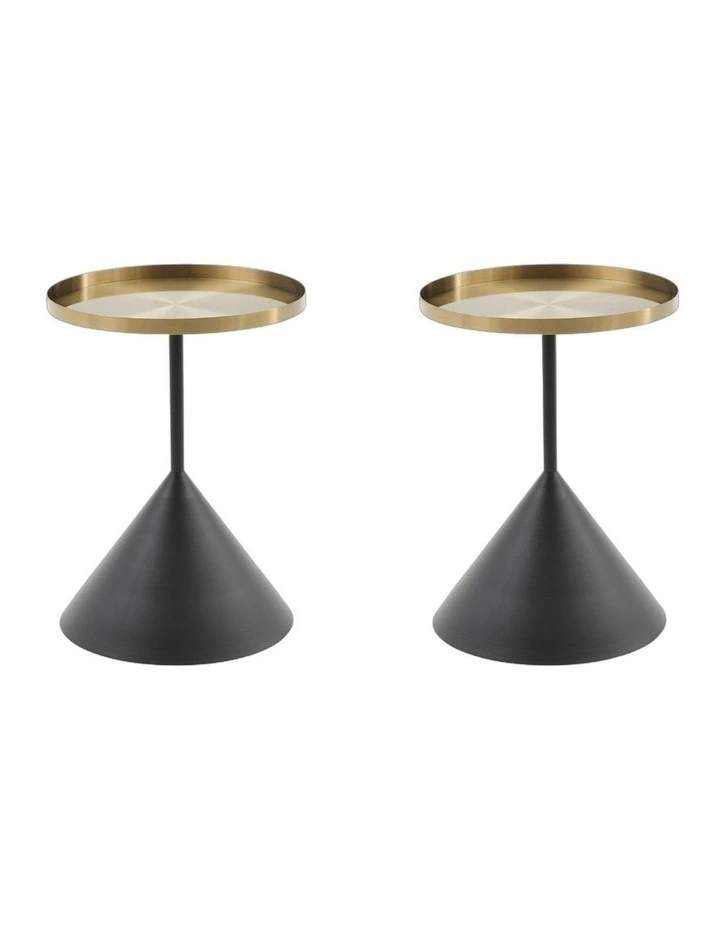 Lloyd Round 50cm Side Table Metal Brushed Gold & Black Set of 2 Bundle image 1
