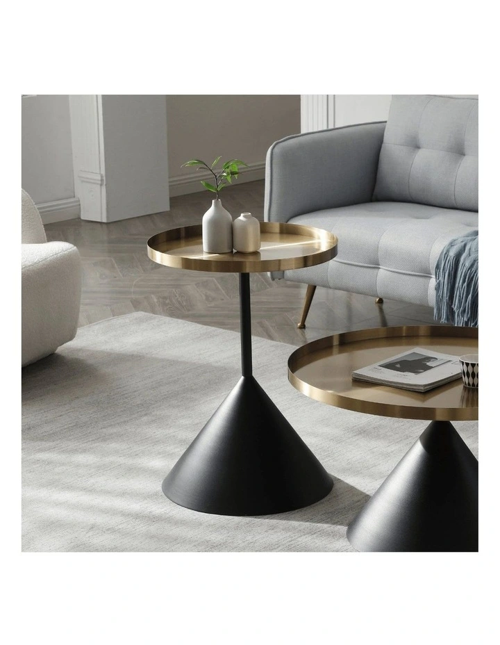 Lloyd Round 50cm Side Table Metal Brushed Gold & Black Set of 2 Bundle image 3