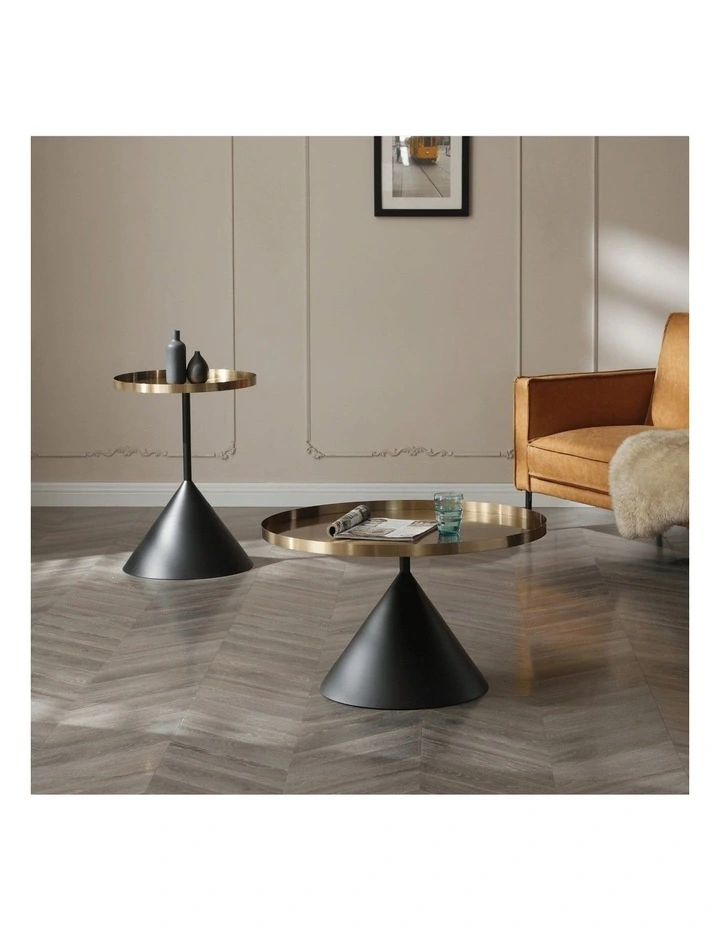 Lloyd Round 50cm Side Table Metal Brushed Gold & Black Set of 2 Bundle image 5