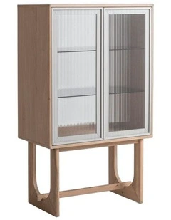 Oscar Tall Cabinet Natural Oak and Fluted Glass
