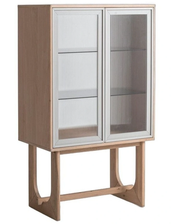 Oscar Tall Cabinet Natural Oak and Fluted Glass image 1