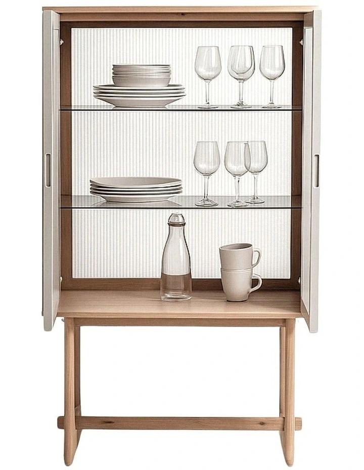Oscar Tall Cabinet Natural Oak and Fluted Glass image 2