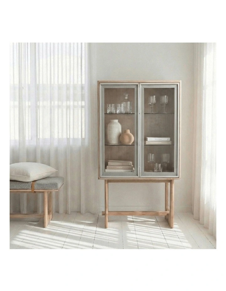 Oscar Tall Cabinet Natural Oak and Fluted Glass image 5
