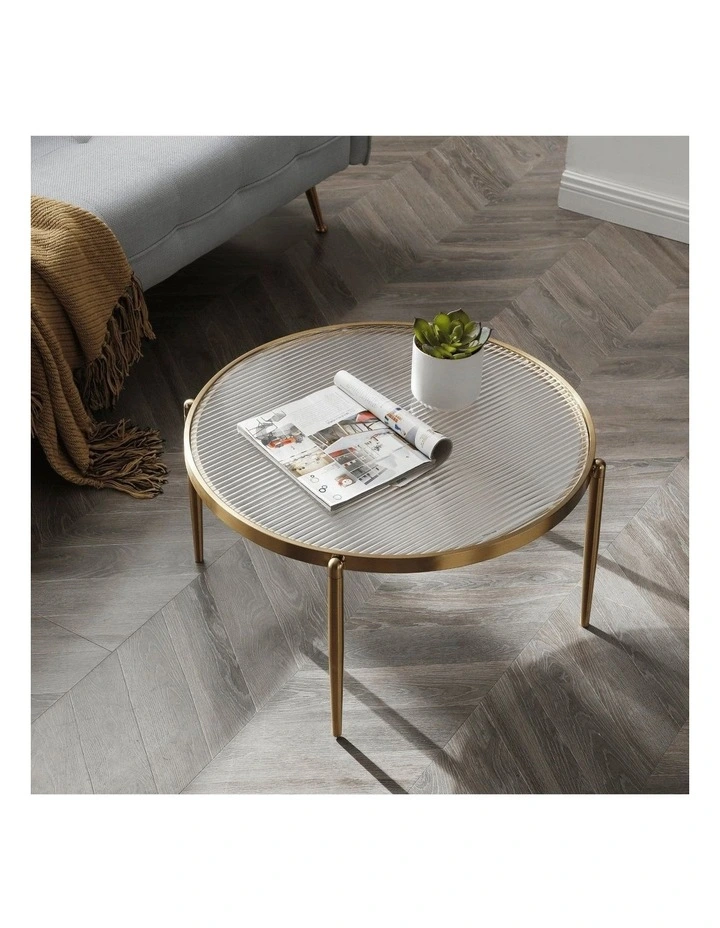 Gatsby 70cm Round Coffee Table Fluted Glass & Gold Metal image 4