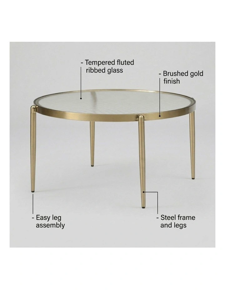 Gatsby 70cm Round Coffee Table Fluted Glass & Gold Metal image 5