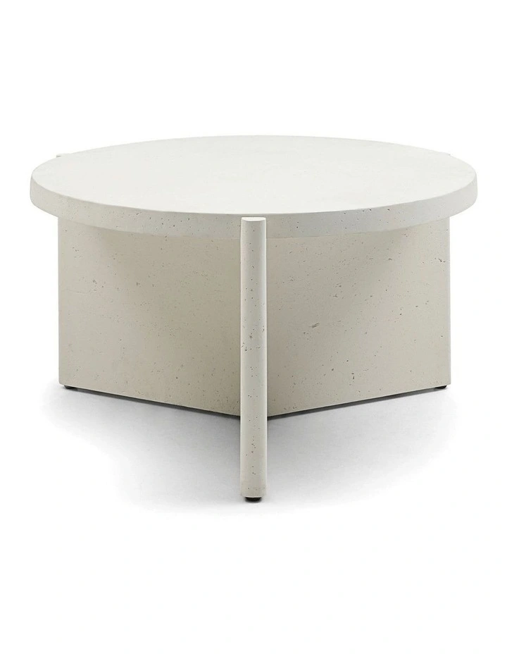Delos Round 80cm Coffee Table Faux Stone White image 3